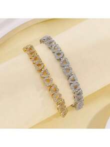 1pc Luxury Heart-Shaped Cubic Zirconia Adjustable Bracelet, Elegant Minimalist, High-End Sparkling Gift, Suitable For Women's Casual Vacation, Couples' Date Gift - Love Donation - View 3