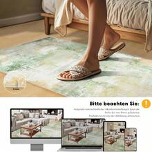 Wohnzimmerteppich, moderner abstrakter Teppich für das Schlafzimmer, weicher waschbarer Teppich für das Wohnzimmer, rutschfester dünner Flachgewebe-Bodenbelag für Wohnheim, Esszimmer, Eingangsbereich und Bürodeko - Gelbe und grüne Stücke - Übersicht 9