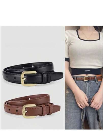 1pc Women's Fashion Pin Buckle Belt, Suitable For Daily Commute, Jeans, And Student Wear