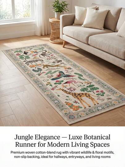 1 件装复古乡村风格地毯/门垫/走廊垫 - 野生动物、树木、花卉图案，适用于浴室、厨房、玄关、走廊、床边、客厅、卧室，可机洗，家居装饰