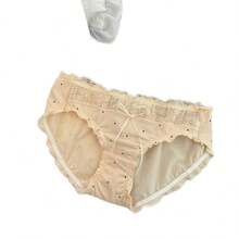 Cream Cake~Girlish Lace Polka Dot Women's Underwear, Comfortable Elastic Mid-Waist Briefs For Students, 2025 New Model - 蜜桃粉 - 查看 4