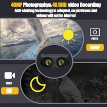 Gafas de visión nocturna binoculares de 4K 48MP con configuración de lente única/doble, iluminación potente, zoom 8X, protección ocular - Negro - Ver 4