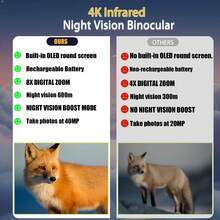 Gafas de visión nocturna binoculares de 4K 48MP con configuración de lente única/doble, iluminación potente, zoom 8X, protección ocular - Negro - Ver 7