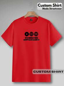 Unisex K-Pop World Tour  T-Shirt, Korean Idol Style, Fan Music Tour, Streetwear Print, 100% Cotton - 紅色 - 查看 3