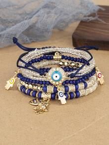 6 buah Gelang Mata Jahat Vintage untuk Wanita, Cocok untuk Liburan (Bahan dan Jumlah Manik Mungkin Sedikit Berbeda) - Royal Blue - View 5