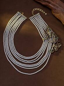1pc Multi-Layer Pearl & Rhinestone Necklace, Vintage Palace Style Luxury Delicate Collarbone Chain, High-End Formal Dress Accessory - Multicolor - View 8