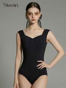 DonsGirl 女士修身芭蕾舞紧身衣 - 袖子和腰部采用褶皱设计 | 现代/古典舞蹈表演服装 黑色 - 黑色 - 查看 2