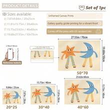 1幅带框帆布墙画，星月主题，儿童房装饰画，梦幻插画，游戏室装饰，女孩房墙画，男孩房墙画，婴儿用品，儿童房装饰海报，适用于儿童房、游戏室、托儿所装饰，防水 - 彩色 - 查看 3