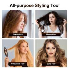 3-In-1 Straightening & Curling Hair Styler, Rapid Heating, 3 Temperature Settings, Ceramic Coating For Soft & Shiny Hair, Suitable For All Hair Types, Daily Styling, Fashion Styling Brush, Anti-Scald & Anti- Design, Holiday Gift - Multicolor - View 8