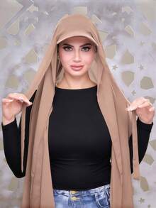 1pc Summer Baseball Cap With Scarf, Chiffon Cap Scarf Combo, Lightweight Breathable Versatile Sun Protection Hat, Suitable For Summer Religious Gatherings, Fashionable Middle Eastern Style - Khaki - View 3