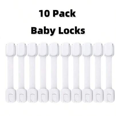 10 piezas Cerraduras de multifuncionales, adecuadas para refrigeradores y dispensadores de agua, cerraduras de cajones en ángulo recto, evitan que las puertas del refrigerador y el gabinete se abran, cerraduras de para el hogar, correas adhesivas multiusos, protegen gabinetes, cajones, refrigeradores, lavavajillas, asientos de inodoro, gabinetes, hornos, botes de basura, sin necesidad de perforar