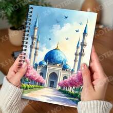 1本梦幻伊斯兰建筑螺旋装订笔记本，以蓝色圆顶和高耸的尖顶为特色，点缀着盛开的樱花，精致美丽。适合工作笔记、学习备忘录，也是毕业、生日礼物的理想之选，可用作日记、日程规划本或便签本，激发美好的写作灵感。 - T - 查看 4