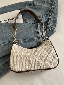 Fashionable Shell Pearl Straw Underarm Bag, Casual Versatile Commuter Bag, Unique High-End Shoulder Bag - White - View 6