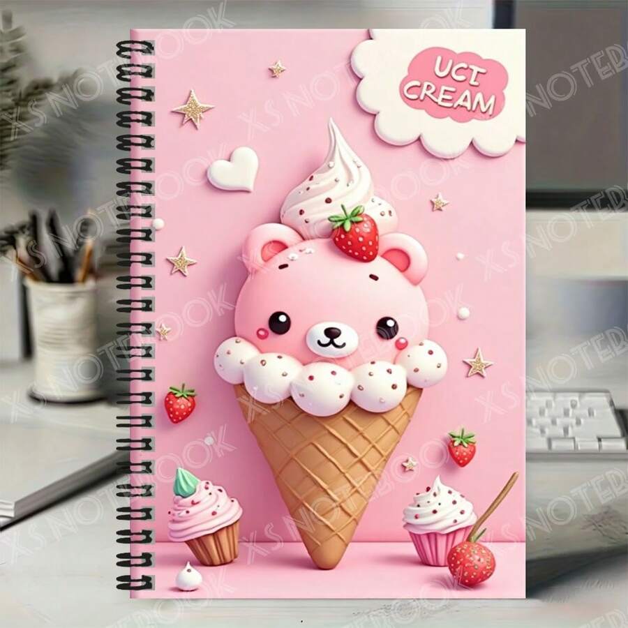 1 Stück süßes Cartoon-Stil Bär & Eiscreme Cover Spiralbuch, leuchtende Farben, geeignet für Arbeitsnotizen, Studium, Schule, Tagebuch, Tagesplanung, Memo, perfekt als Abschluss- oder Geburtstagsgeschenk! - 13 - Übersicht 1