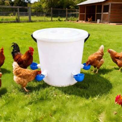 Juego de bebedero automático para aves de corral - Taza de agua azul grande para pollos, adecuada para pollos, patos, gansos, pavos y conejos - Juego de 5 piezas (cubo no incluido)