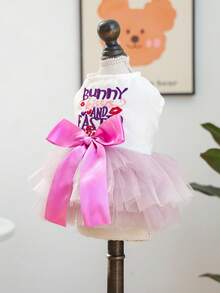 1件宠物服装，猫狗服装，快乐小狗小型犬套装，休闲时尚可爱舒适红唇丝带紫色兔子复活节薄纱连衣裙 - 彩色 - 查看 8