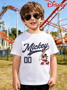 Baby Boys Tops, Disney Baseball Style Mickey Mouse With Number 00 Short-Sleeved T-Shirt,  Pattern Printing,Summer Breathable Comfortable Short Sleeves, Female Baby Boy With T-Shirt. - 白色 - 查看 2