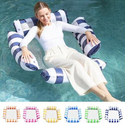 Võng phao hồ bơi có lưới - Ghế nằm thư giãn kẻ sọc dành cho người lớn, lý tưởng cho kỳ nghỉ, tiệc tùng và thư giãn. Có nhiều màu sắc để lựa chọn, bao gồm hồng, vàng, xanh lá cây và xanh dương. Chiếc giường treo ngoài trời này là vật dụng không thể thiếu ở bãi biển và hồ bơi, hoàn hảo để chụp ảnh và là món quà mùa hè lý tưởng. Tuyệt vời cho các hoạt động vui chơi dưới nước, thư giãn và giải trí. Vật dụng thiết yếu cho bãi biển.