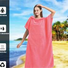 Surf Poncho Changing Robe With Hood, Wearable Beach Towel, Sand-Resistant And Easy To Carry, Quick-Dry Velvet Material, With Pockets, Suitable Urfing, Pool And Other Outdoor Occasions, Unisex. - Multicolor - View 4