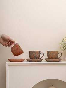 1 Set Small Capacity Minimalist Coffee Cups, Afternoon Tea Cups, Couple Cups, Ceramic Coffee Cups With Crackle Glaze, Home Breakfast Milk Cups, Hanging Ear Coffee Cups, Wine Glasses, Latte Art Cups, Espresso Cups, Ceramic Mugs, Crackle Glaze Ceramic Cups, Small Capacity - Multicolor - View 3