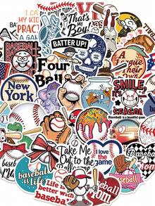 50pcs Baseball Stickers Aesthetic Vibes For Journal, Phone Case, Tablet, Water Bottle, Desk, Helmet, Bike, Luggage, Waterproof Decals - Multicolor - View 8