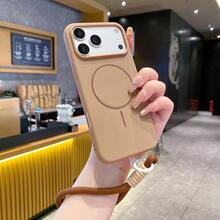 (Woven Lanyard) Liquid Silicone, Full Edge Wrap, 2.0 Magnetic Matte Anti-Fingerprint Slim Phone Case Compatible With IPhone 17 Pro Max/16/15/14/13/12/11/X/XR And S26 Ultra/S25/S24/S23/S22, A26/A36/A56/A57/A17/A16/A14/A15 - Brown - View 1