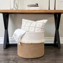 1pc Handwoven Decorative Storage Basket, Cute Tassel Decor, Suitable For Laundry, Magazine, Toy, Blanket, Clothing Storage, Ideal For Nursery, Dog/Cat Toy Storage, Bathroom Shelf, Home Storage - Multicolor - View 3