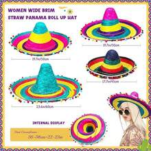 1pc Mexican Straw Hat, Independence Day Festival Hat, Large Wide-Brimmed Hat, Fabric Hat, Party Headwear - Multicolor - View 2