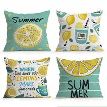 4 vỏ gối trang trí chủ đề chanh mùa hè, in một mặt, thích hợp cho phòng khách, ghế sofa, phòng ngủ. Không bao gồm ruột gối. - Nhiều màu - Xem 1