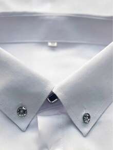 Men's Solid Color Front Button Rhinestone Decoration Formal Shirt All-Season, Fall, Long Sleeve Top, Warm & Breathable - White - View 7