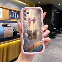 1pc Swing Bear Wing Shockproof Wavy Phone Case, UV Printed Suitable For Galaxy/MOTO/ Android Models - Pink - View 1