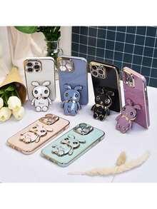 Bunnies 1pc Electroplated TPU Cartoon Rabbit Phone Holder Case Compatible With IPhone 17/6/7/8/X/XS/XR/11/12/13/14/15/16, Galaxy S9/S10/S20/S21/S22/S23/S24/S25, A03/A04/A05/A06/A07/A17/A12/A13/A14/A15/A16/A21S/A22/A23/A24/A25/A31/A32/A33/A34/A35/A50/A51/A52/A53/A54/A55/A71, Note8/9/10, Note 9/10/11/12/13/14/15, 9/12/13C/14c/15cA3/A5, Honor 90/Lite/Magic5 Lite/6 Lite/X6/X7b/X8/X8a/X8b/X9a/X9b, HW P30 Pro/P40 Lite/Y9/Y9p/Y9s, C53 C55, Hot 40i/Smart 8/Spark GO 2024/Spark20/20C/POP8/SMART 9 10 - White - View 5