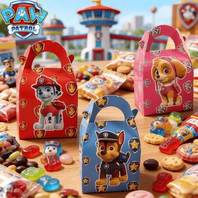 Paw Patrol 6pcs/18pcs Set Candy Gift Boxes, Includes Rubble, Chase, Rocky, Zuma, Skye, Everest, Tracker, Tuck, Ella, Rex, WildCat And Liberty. Cute Birthday Party Favor Boxes, Featuring Vivid Cartoon Patterns, Colorful Paper Boxes, Disposable Self-Sealing Gift Boxes (6pcs Per Set).