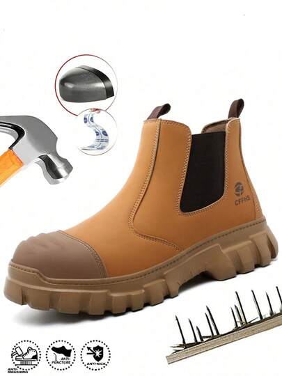 新款男士工作安全鞋，钢头鞋，防刺穿工作鞋，套脚式安全靴，户外工作必备防护鞋，适用于建筑工地、建筑施工、徒步旅行等场合