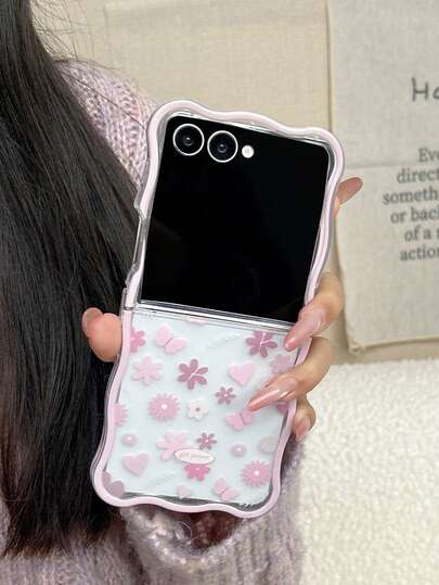 1pc Fashionable And Simple Wave Flower Floral Element Folding Phone Case, Can Protect And Prevent Falling For: SamsungGalaxy Zflip 3/Zflip 4/Zflip 5/Zflip 6/Zflip 7/Galaxy Z Flip7 FE