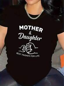 Camiseta de manga corta con estampado gráfico, suave y transpirable, con diseño de mejores amigos, en color negro. - Negro - Ver 1