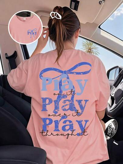 This Casual Pink Round Neck T-Shirt Is Designed Specifically For Teenage Girls, Featuring A Creative Blue Bow Print. It Is Very Suitable For School, Shopping, Daily Wear, And Vacation. Not Only Suitable For Daily Wear, But Also An Excellent Gift For Friends And Family.