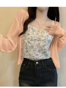 1pc Women's Long Sleeve Lightweight Cardigan, Air-Conditioned Room Shawl, Beach Cover-Up, Suitable To Pair With Spaghetti Strap Dress For Summer - Multicolor - View 9