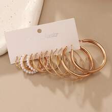 32件套极简几何圆形耳环套装（女士款） - 金色 - 查看 7