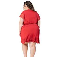 Kit Amamentação 2 Camisolas Longa e Curta  2 Robes Longo e Curto   Plus Size - Vermelho/Preto - Visão 8
