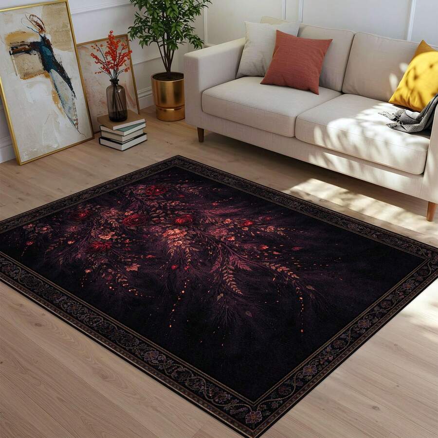 Gothic Floral Mandala Dark Area Rug, Boho Gothic Living Room Area Decor, 32*20inch /84*60inch,Perfect Choice For Gift ,Stylish And High-Quality Rugs, Perfect For  Decorations And GiftsHome Decor, The Best Choice For Gothic-Style Birthday Gifts - 彩色 - 查看 1