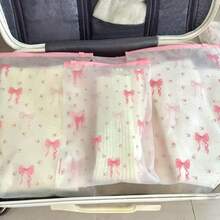 50个透明磨砂拉链收纳袋，礼品包装袋，服装包装袋，自封式收纳袋，加厚防水塑料袋，粉色蝴蝶结图案包装袋，可重复使用自封式包装袋，旅行包装收纳袋，适用于节日、学校、宿舍、办公室、交通运输和邮寄，生日、婚礼、派对礼品包装 - 包裝袋 - 查看 2