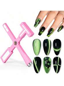 五合一美甲磁力工具，强力美甲磁笔配硅胶保护套，多功能磁棒3D猫眼磁性美甲凝胶艺术，适用于美甲沙龙、工作室或家庭使用 - 黑色 - 查看 3