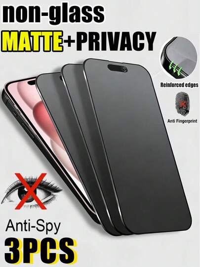 3片装磨砂防窥屏保护膜（全覆盖，磨砂质感，防窥），适用于 11/12/13/14/15/16/17/17 Pro/17 Pro Max。这款磨砂防窥屏保护膜防刮防指纹，采用非钢化玻璃材质，表面覆有磨砂PET涂层，提供全覆盖设计。是游戏玩家的必备之选，同时兼容手机壳。