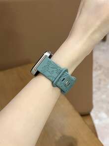 1pc Women's Rose Pattern Silicone Watch Band, Suitable For Huawei Watch Fit 1/Fit 2/Fit 3/Fit 4/Fit 4Pro Wristband - Pine Green - View 4