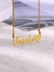 Customized Women Heart-Shaped Matte Necklace, Stainless Steel Personalized Pendant Necklace, Birthday Gift - Gold - View 8