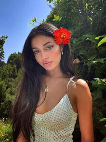 4件套夏季夏威夷芙蓉花发夹，大号多色热带人造花发饰，波西米亚风格，适合女性和女孩，适合夏季海滩、派对、婚礼（红色、白色、粉色、黄色） - 彩色 - 查看 3