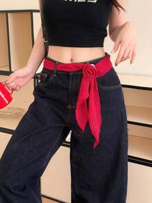 Khăn lụa họa tiết da báo và chấm bi hoa hồng phong cách Y2K, thắt lưng/dây chuyền dài hẹp, khăn quàng cổ, phụ kiện ruy băng. - Nhiều màu - Xem 8