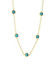 4件套不锈钢闪亮波西米亚风项链、手链、耳环套装，日常佩戴 - 薄荷藍 - 查看 5