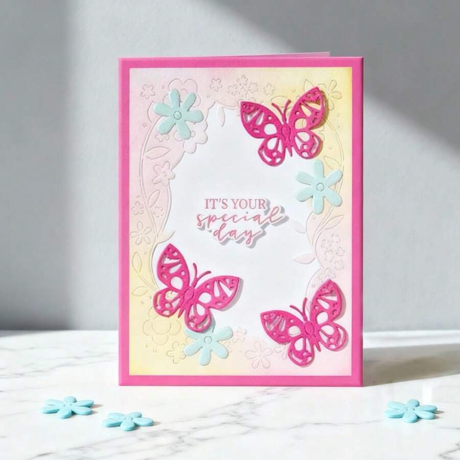 创意蝴蝶相框模具，DIY剪贴簿相册和压花模板，贺卡制作工具，卡片纸切割工艺品，礼品卡制作模板模切。 - 銀色 - 查看 1